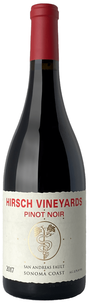 alt="Hirsch Vineyards 2017 San Andreas Fault Pinot Noir bottle"
