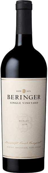 alt="Beringer 2016 Merlot Bancroft Ranch Vineyard bottle"