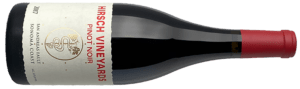 alt="Hirsch Vineyards 2017 San Andreas Fault Pinot Noir Sonoma Coast bottle side view"