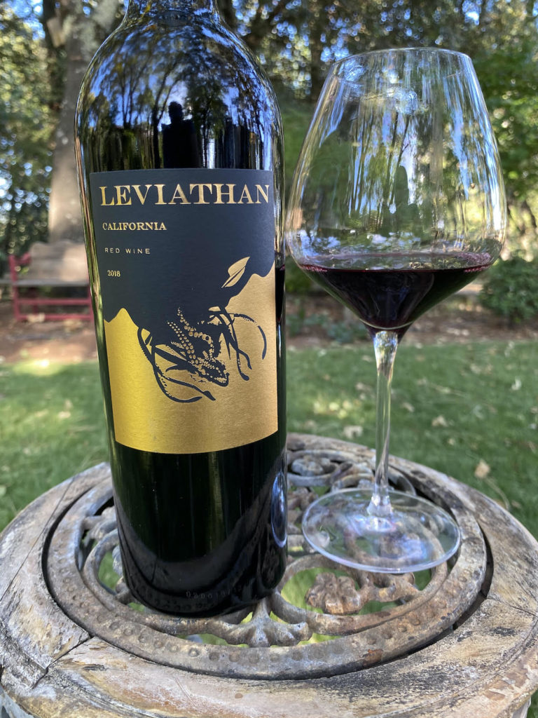 alt="Leviathan 2018 California Red Wine bottle and glass"