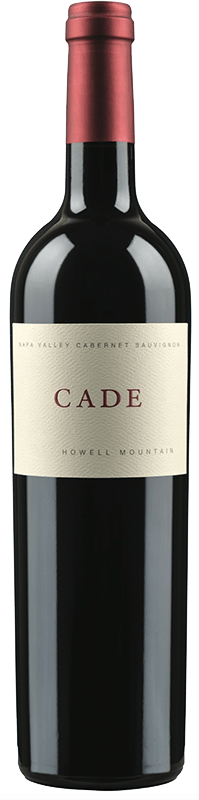 alt="Cade 2017 Howell Mountain Cabernet Sauvignon bottle and glass"