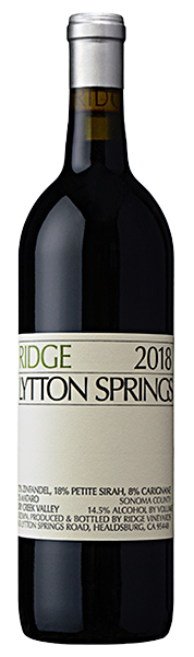 alt="Ridge Vineyards 2018 Lytton Springs bottle"
