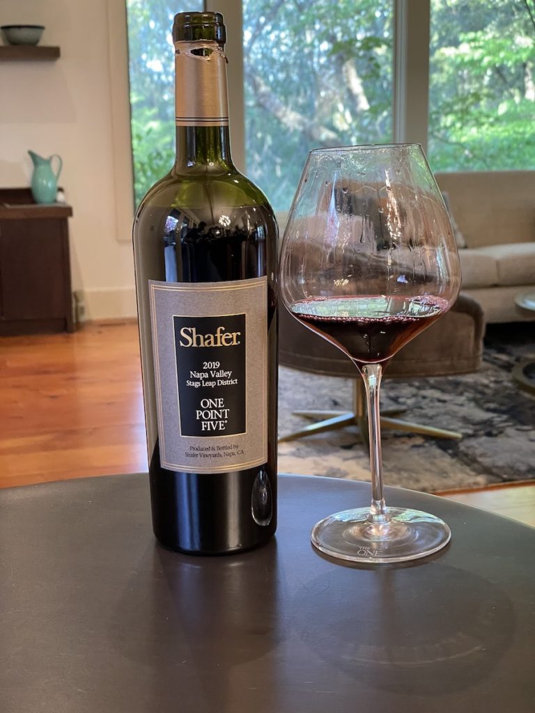 alt="Shafer One Point Five Cabernet Sauvignon bottle and glass"