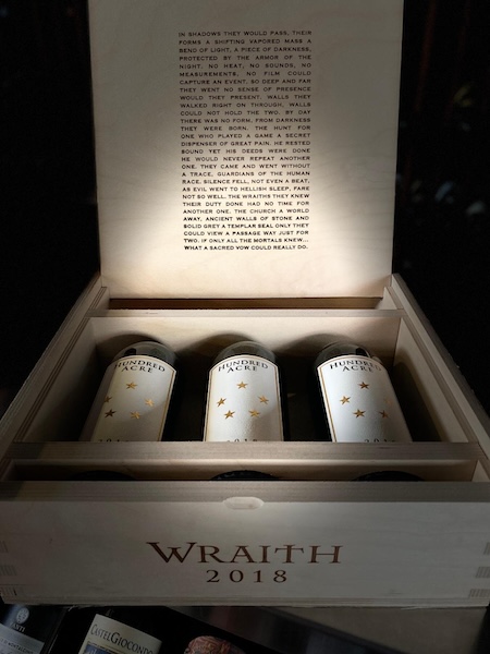 alt="Hundred Acre Wraith Cabernet Sauvignon 3-bottle wooden chest"