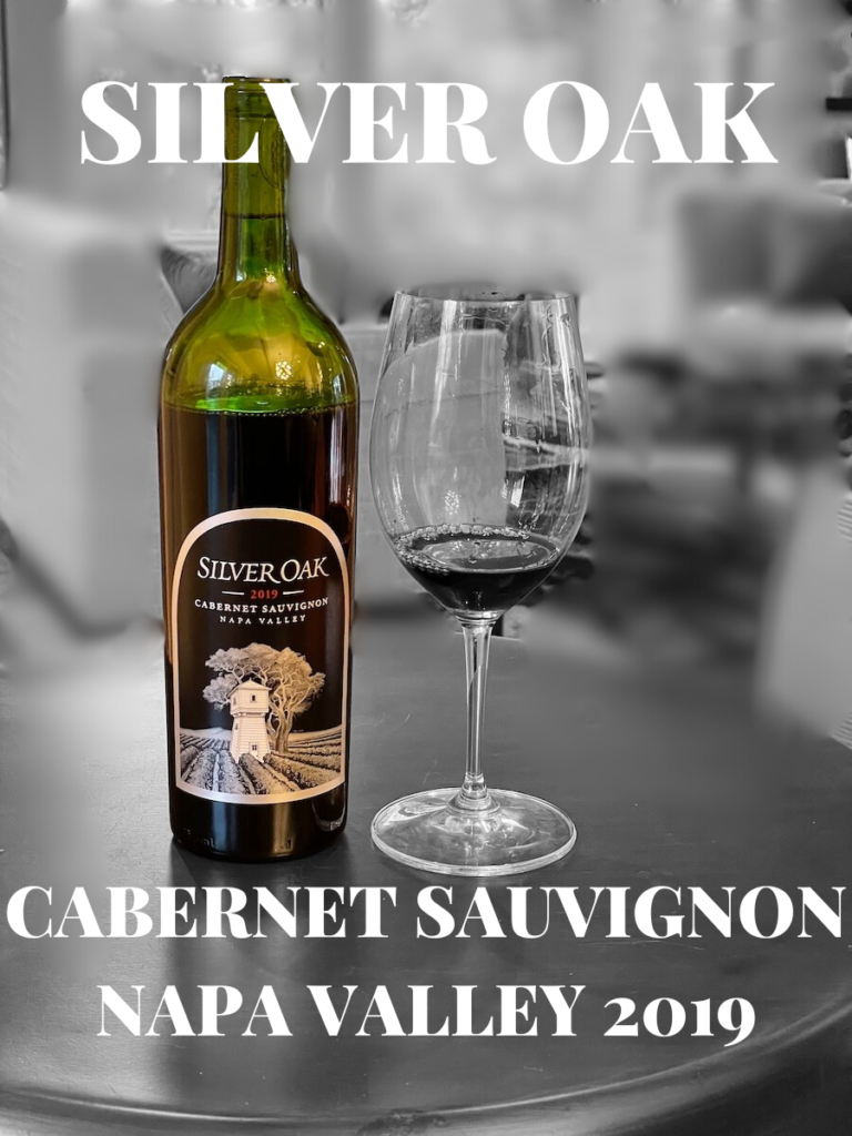 alt="Silver Oak Napa Valley Cabernet Sauvignon bottle and glass and text"