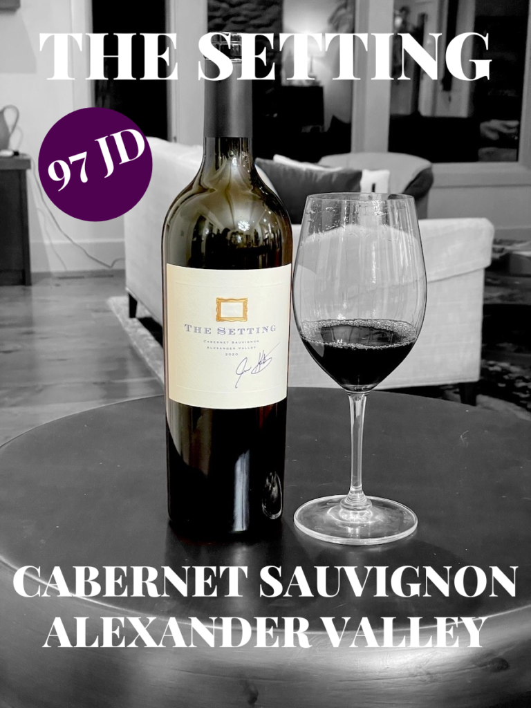 alt="The Setting Alexander Cabernet Sauvignon bottle and glass with text"