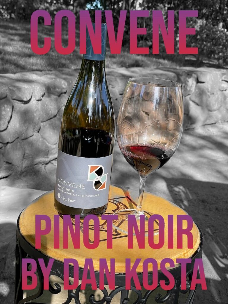 alt="Convene Campbell Ranch Vineyard Pinot Noir bottle and glass"