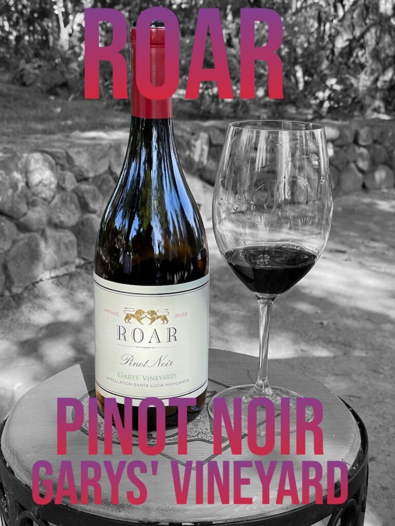 Roar Garys' Vineyard Pinot Noir bottle and glass with text