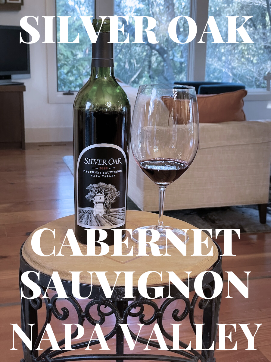 alt="Silver Oak Napa Valley Cabernet Sauvignon bottle and glass with text"