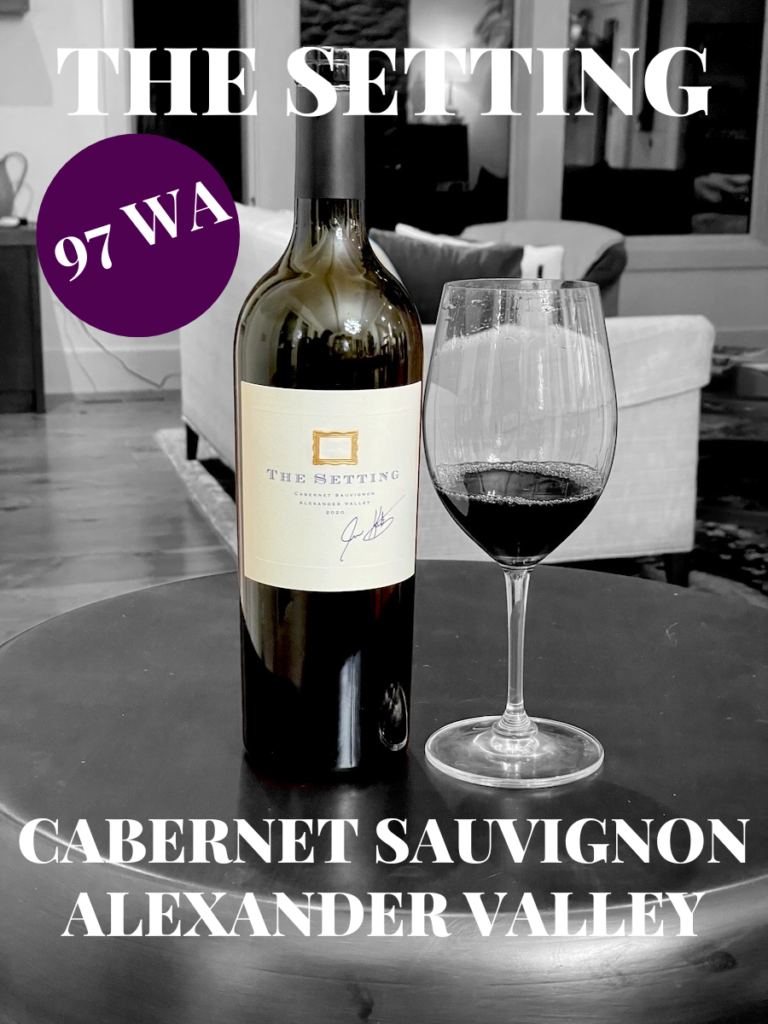 alt="The Setting Alexander Valley Cabernet Sauvignon bottle, glass and text"