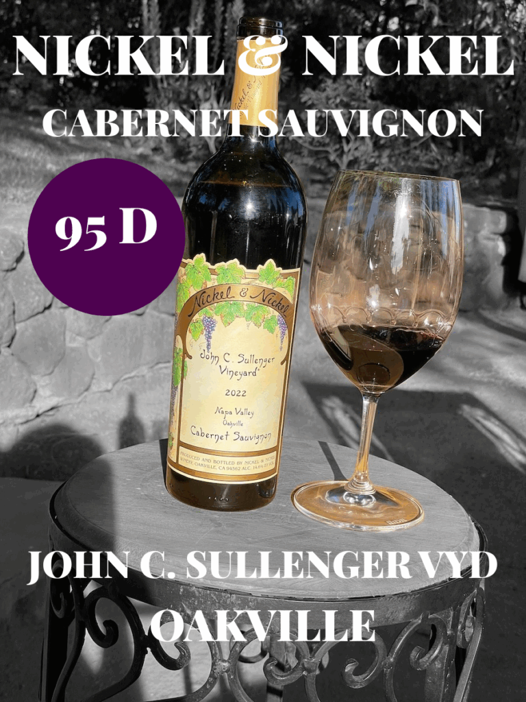alt=" Nickel & Nickel John C. Sullenger Vineyard Cabernet Sauvignon bottle and glass with text"