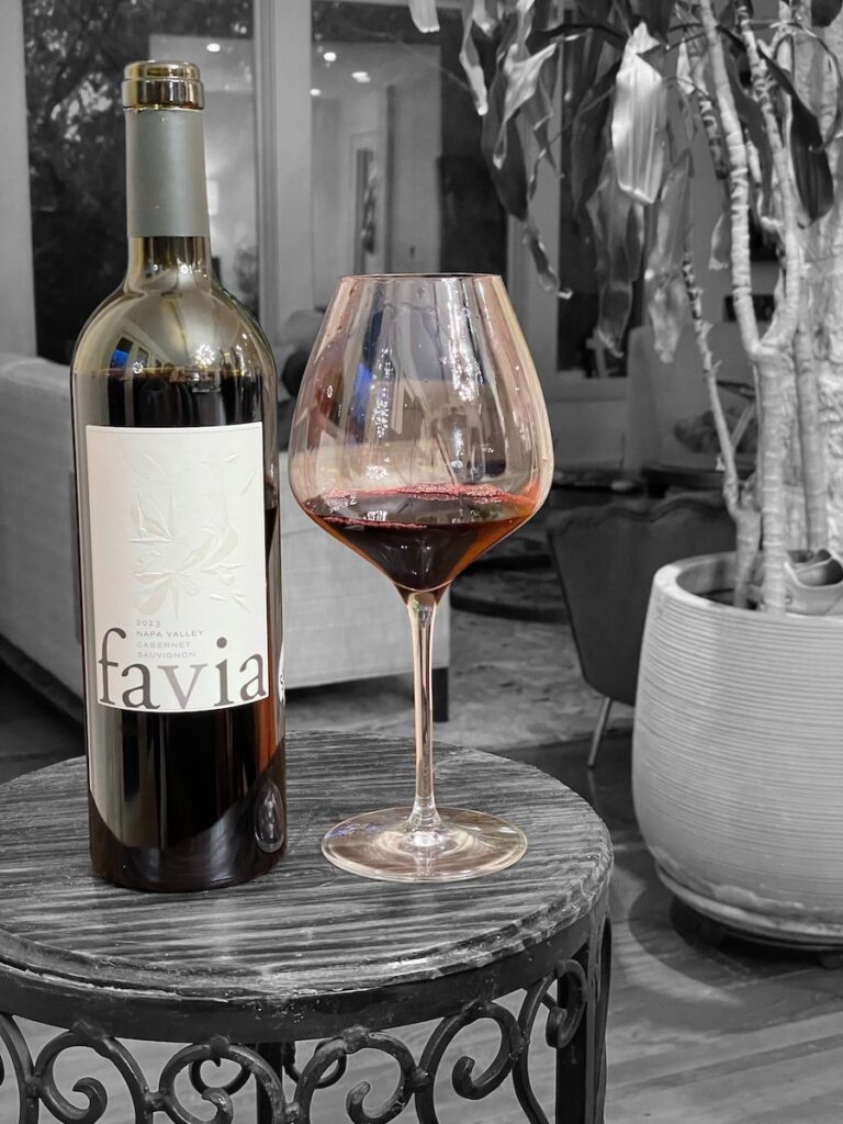 Favia Napa Valley Cabernet Sauvignon bottle and glass