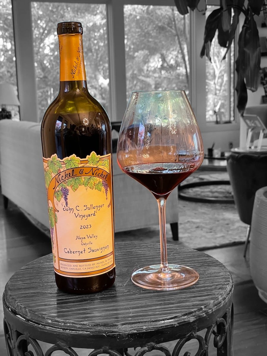 Nickel & Nickel John C. Sullenger Vineyard Cabernet Sauvignon bottle and glass
